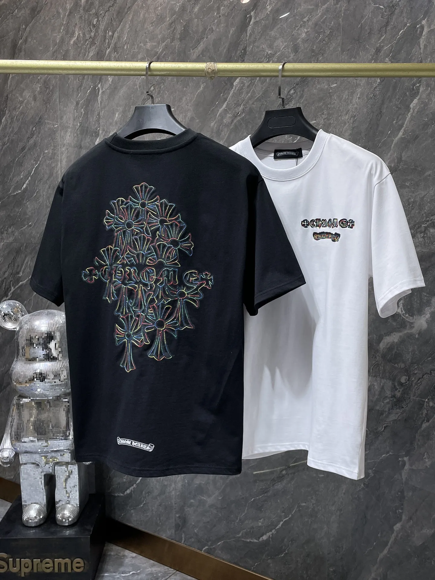 P150 new Chrome Hearts 25ss high version for summer! High-weight, environmentally friendly and high-quality top-quality fabric 275g~270g Crow overlapping color cross Sanskrit embroidered short sleeves. Counter synchronization. 1:1 replica version. Recommended colors: white, black